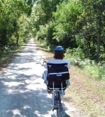 Wanda rides down the trail