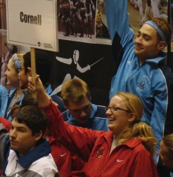 Sallie holds Cornell sign